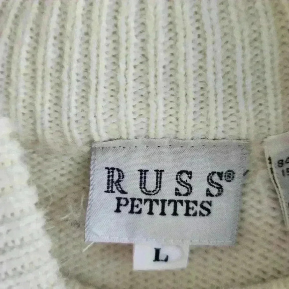 Vintage Size L Petite Christmas Holiday Sweater Mockneck Embroidered Mistletoe - Picture 2 of 5